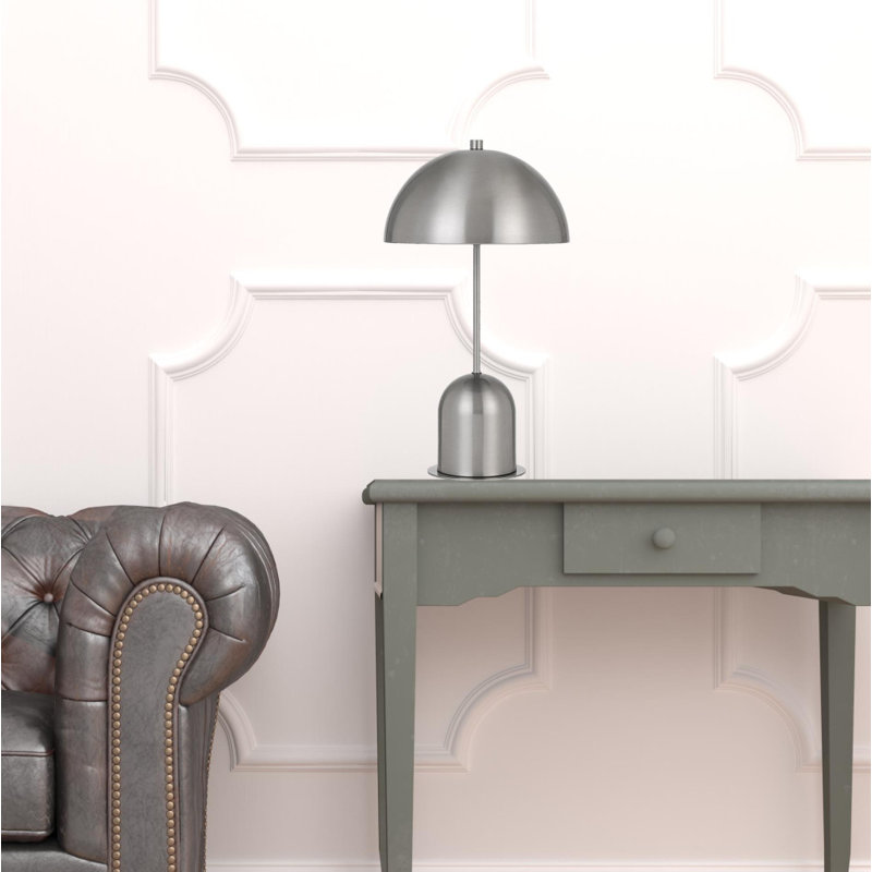 Lampe de table d'appoint en métal avec abat-jour dôme 20 po Saed, Argent