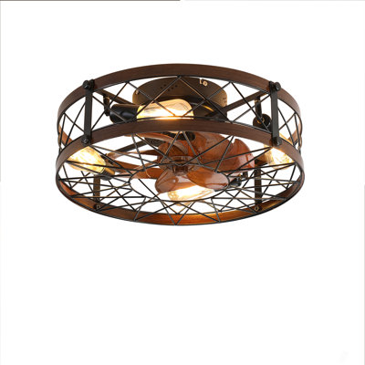 Caged Ceiling Fans With Lights Black, 20 Inch Flush Mount Ceiling Fan Light, Farmhouse Small Ceiling Fan With Light Fixture, Reversible Fan For Bedroom (Including E26 Bulbs)