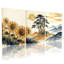 Ensemble de 3 tableaux sur toile représentant un paysage de tournesols et de montagnes-812652721