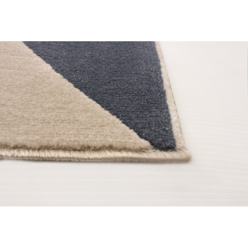 Ensemble de tapis à motif géométrique bleu marine / beige Praneeth, Rectangle 3 pi 11 po x 5 pi 7 po