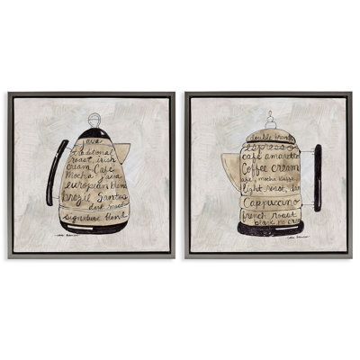 Antique Coffee & Espresso Phrases 2 Piece Framed Floater Canvas Set, design by Carol Robinson