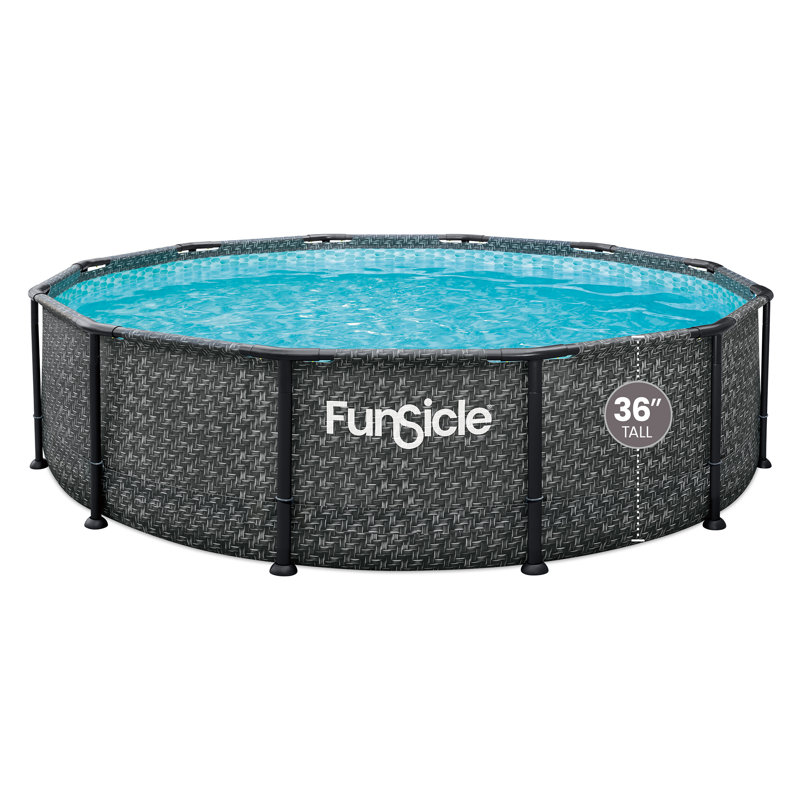 Funsicle Oasis Designer Round Above Ground Pool, Dark Herringbone, 36"H x 12"W, FiltraBoost Pump