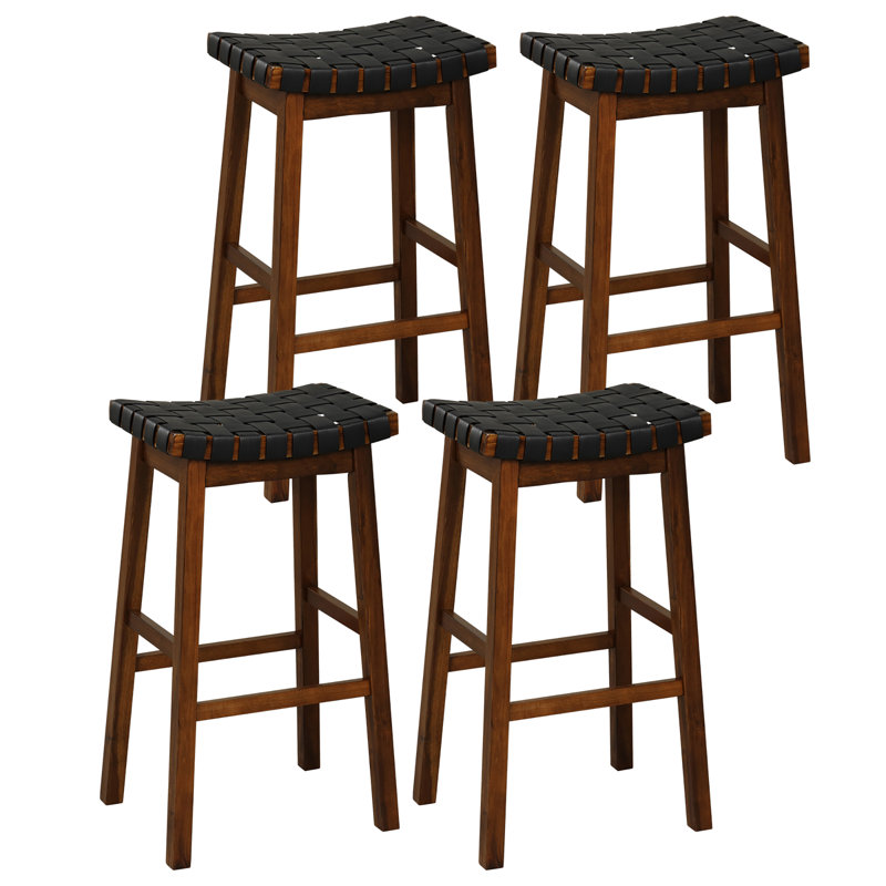 Winston Porter Saddle Stools Set Of 4 Counter Height Stools W/ Pu Leather Woven Seat Brown, Bar Stool (31" Seat Height)