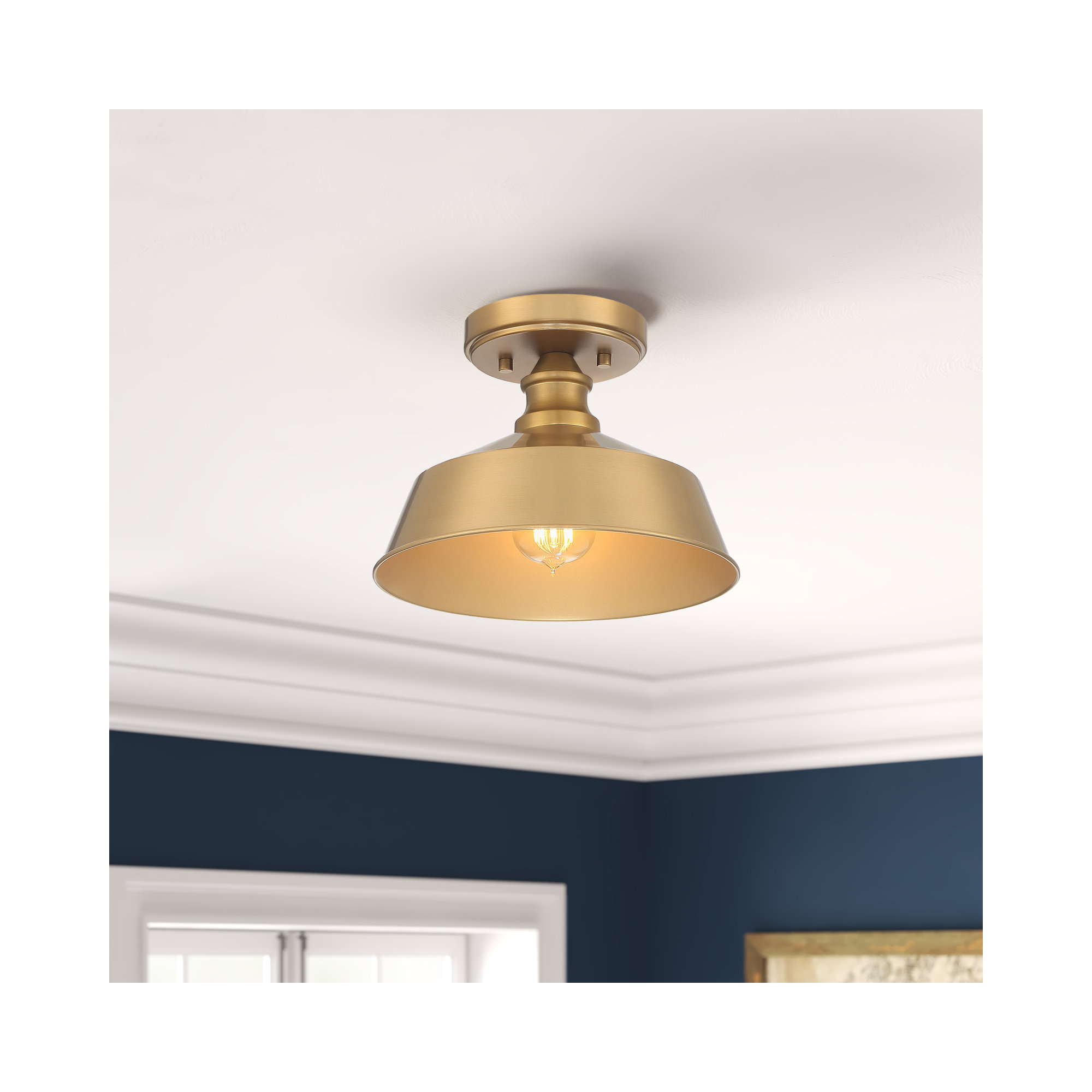 Jeb 10" W 1-Light Metal Semi-Flush Mount , Natural Brass