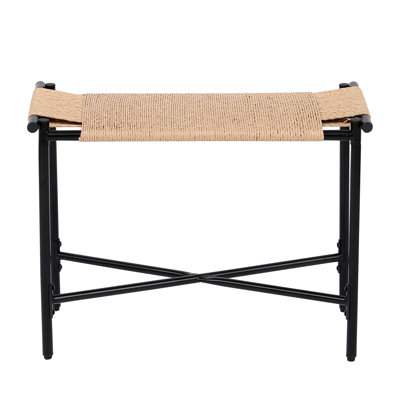 Repose-pieds 1 pièce en corde de papier tissé à la main | Tabouret avec repose-pieds en métal naturel, 23,62 po x 11,42 po x 17,32 po, de qualité supérieure / polyvalent, pour le salon / vestiaire
