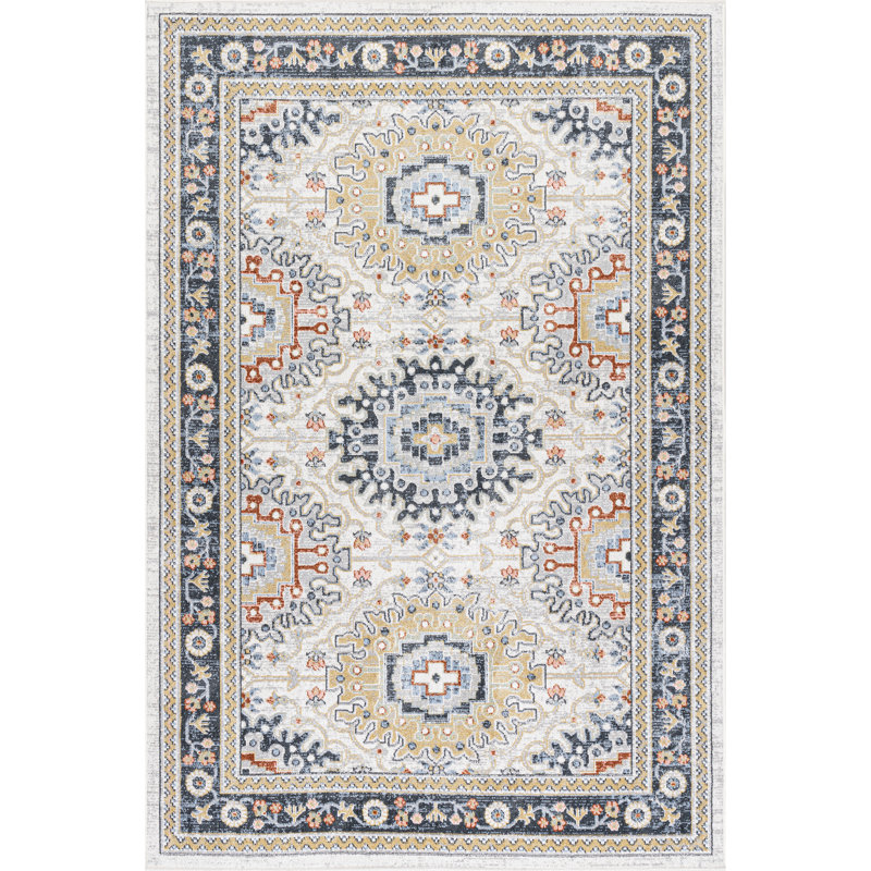 Bonia Traditional Medallion Machine Washable Area Rug, Rectangle 5' x 7'8"