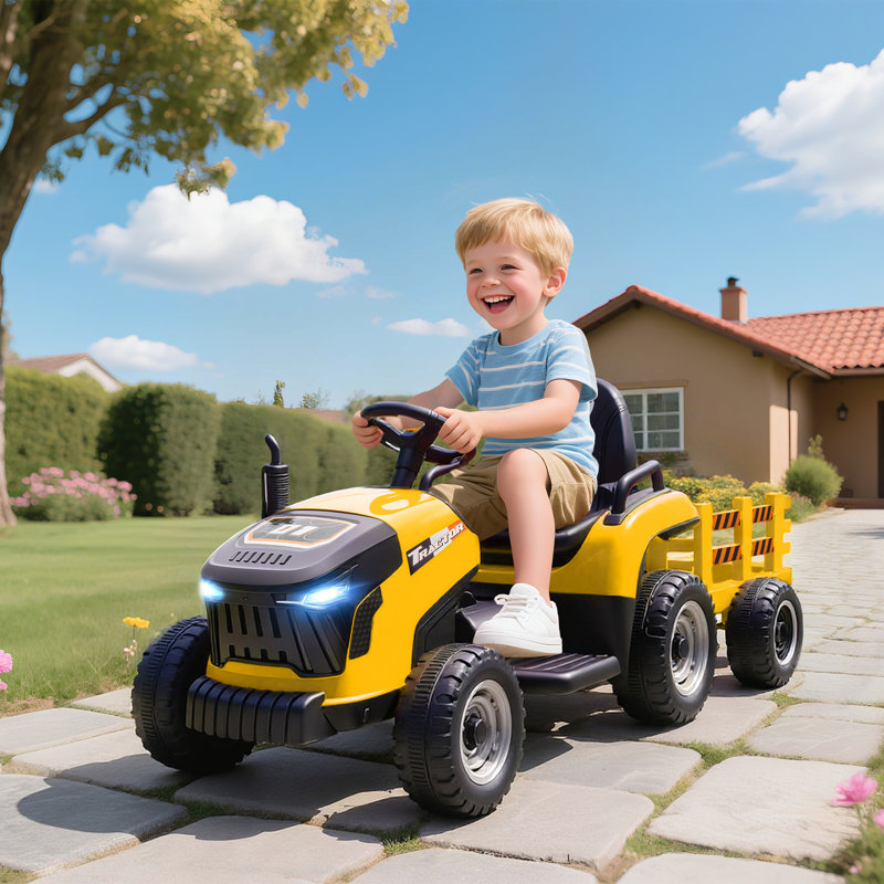 AIYAPLAY Ride on Tractor with Trailer 12V Remote Control Ages 3-8, Yellow