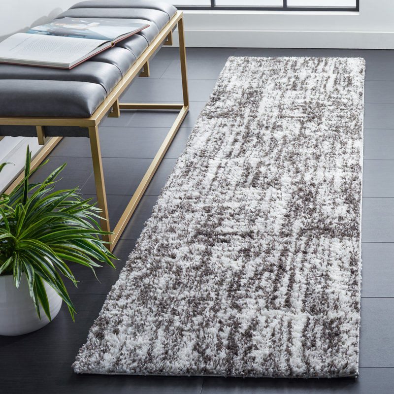 Kara Abstract White/Dark Gray Area Rug, Runner 2'3" x 8'