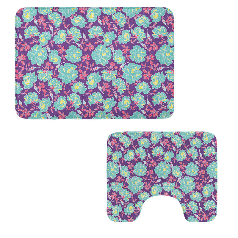 Ensemble de 2 tapis floraux pour salle de bain
