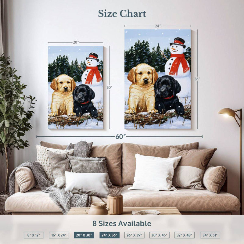 Brampt Lab Puppies With Snowman, 36" H x 24" W