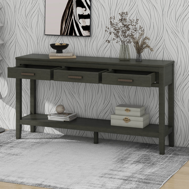 Console d'entrée avec rangement, 3 tiroirs, Gris