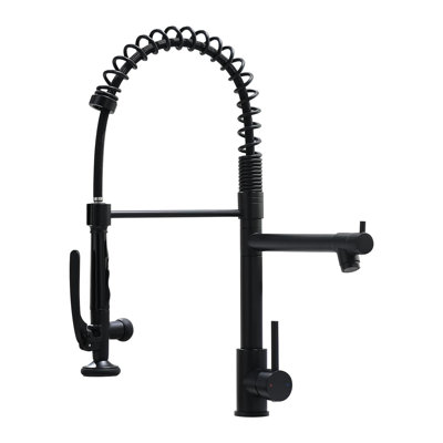 Modern Commercial Pull-Down Kitchen Faucet With Sprayer — Single Handle Brass Tap In Matte Black