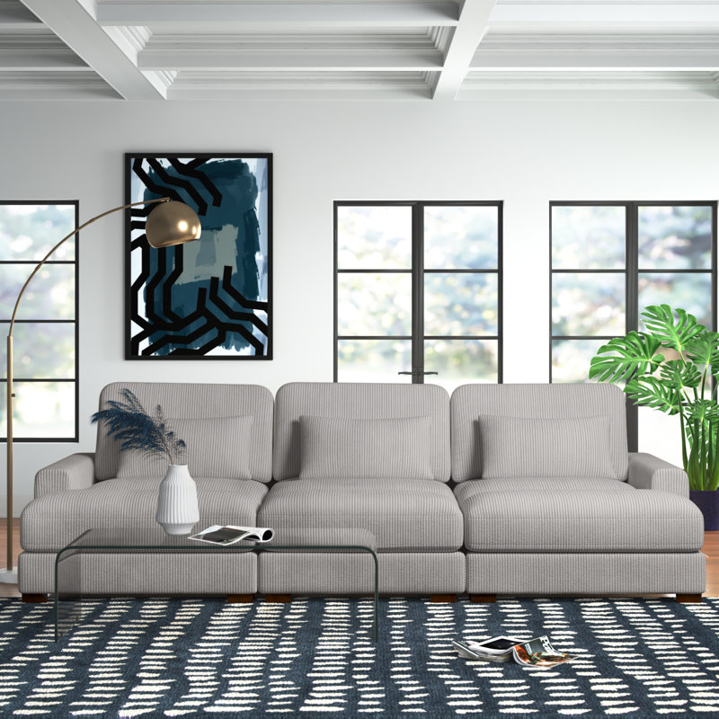 Antravian 127.5'' Corduroy Sofa, Light Gray Corduroy