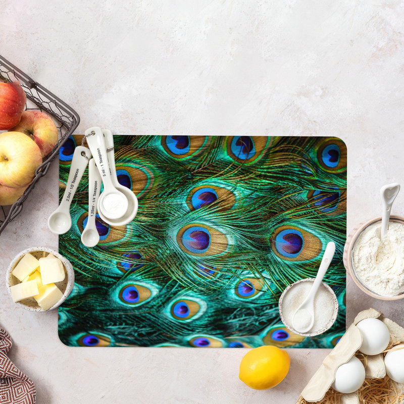 Planche à découper et à servir en verre coloré à motif de plumes de paon, parfaite pour la cuisine et la décoration intérieure