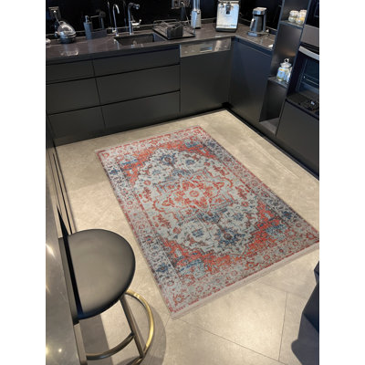 Multi-Colored Traditional Motif Ethnic Floral Patterned Fringed Vintage Decorative Rug