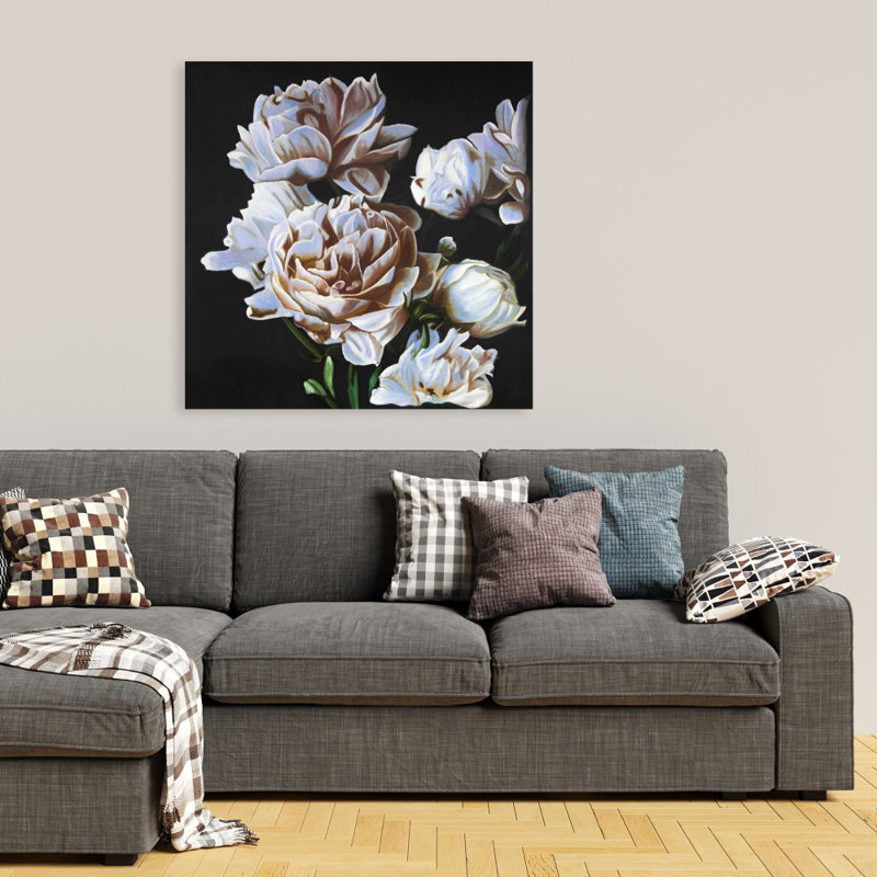 Peonies - Black Leaves Canvas for Elegant Home Decor