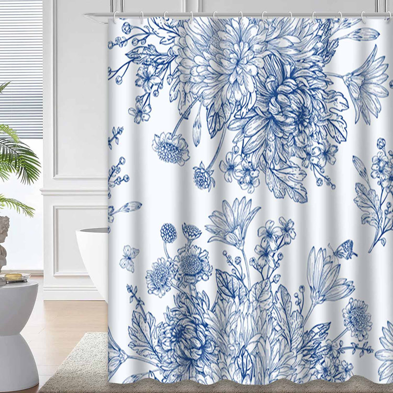 Magnifique rideau de douche bleu rétro avec 12 crochets, L 72 po x l 72 po