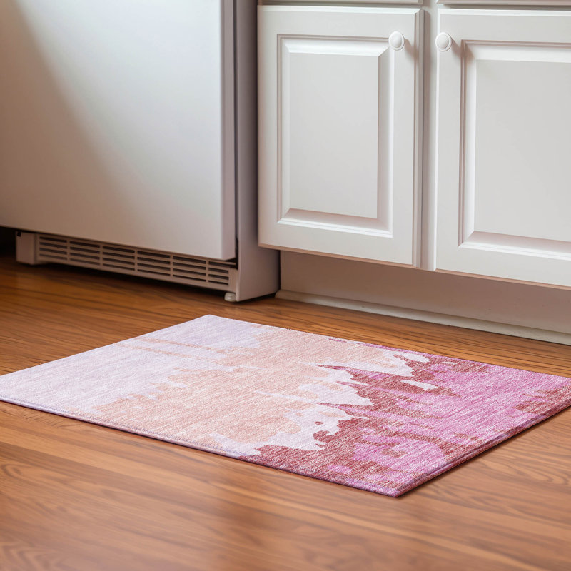 Tapis rosé de qualité supérieure lavable à la machine Prisco, Rectangle 1 pi 8 po x 2 pi 6 po