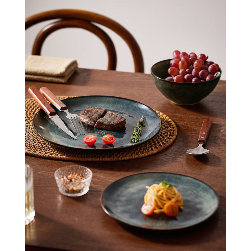 12 Piece Stoneware Dinnerware Set - Service for 4, Deep Forest