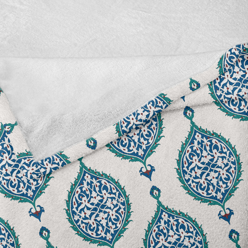 Ambesonne Turkish Pattern Fleece Throw Blanket Eastern Curly Leaf Multicolor, 50" W x 60" L