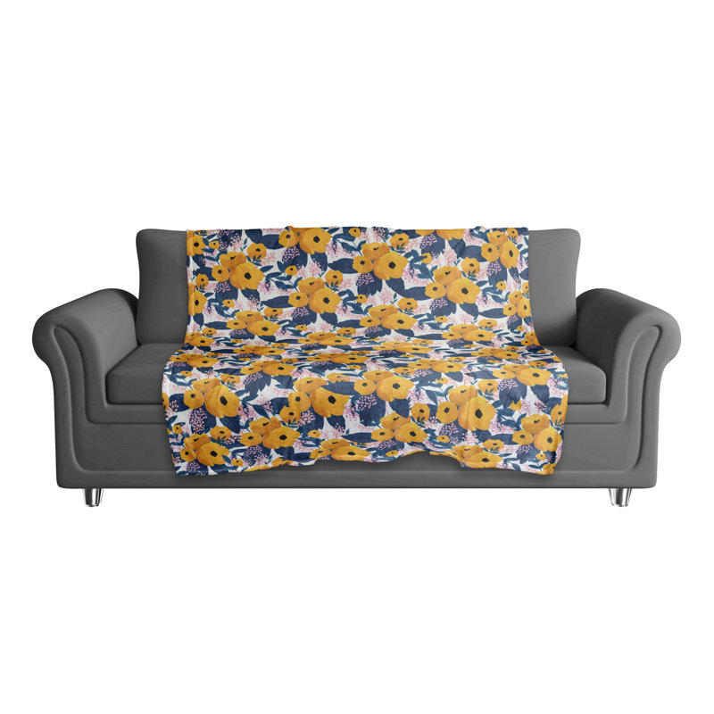 Jeté polaire jaune à motif floral