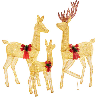Ensemble de 3 cerfs de Noël illuminés, décoration de Noël renne de jardin extérieur avec lumières DEL