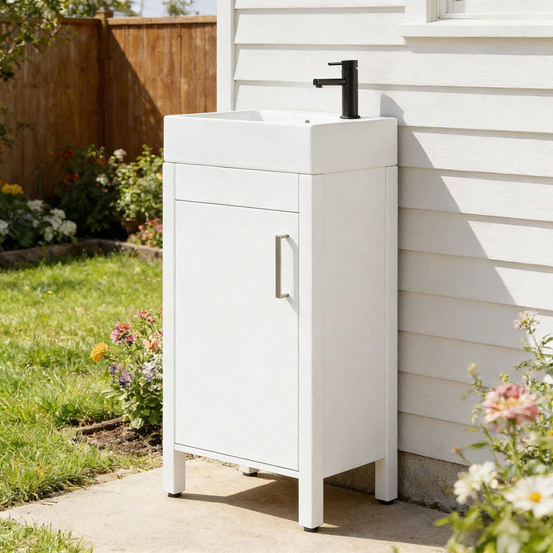 Meuble-lavabo autoportant 16 po avec lavabo et armoire pour la salle de bain, Blanc