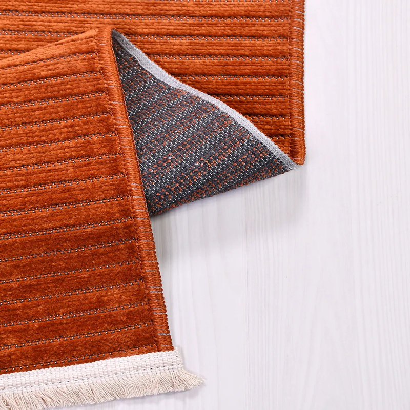 Tapis orange en polyester moderne Ayla facile à nettoyer, 5 pi x 10 po