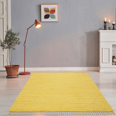 Handmade Happy cotton rug in yellow