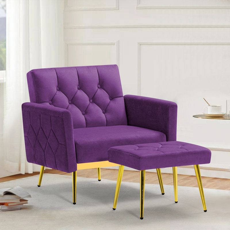 Zianny Velvet Accent Chair with Ottoman, Purple Velvet