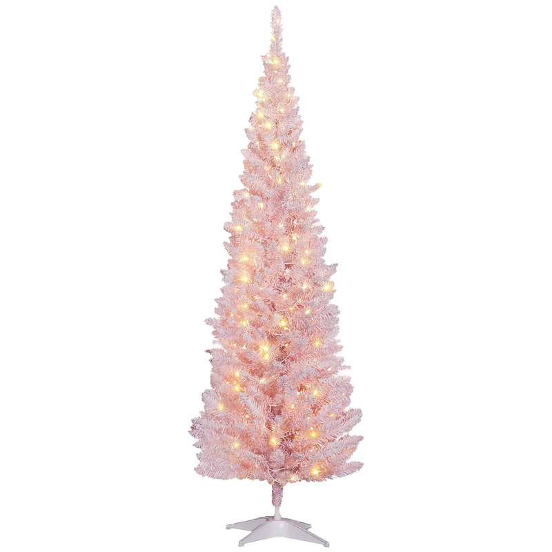 Arbre de Noël mince 6 pi pré-éclairé - Arbre artificiel avec lumières DEL chaudes et support robuste, parfait pour les espaces étroits, la maison et le salon