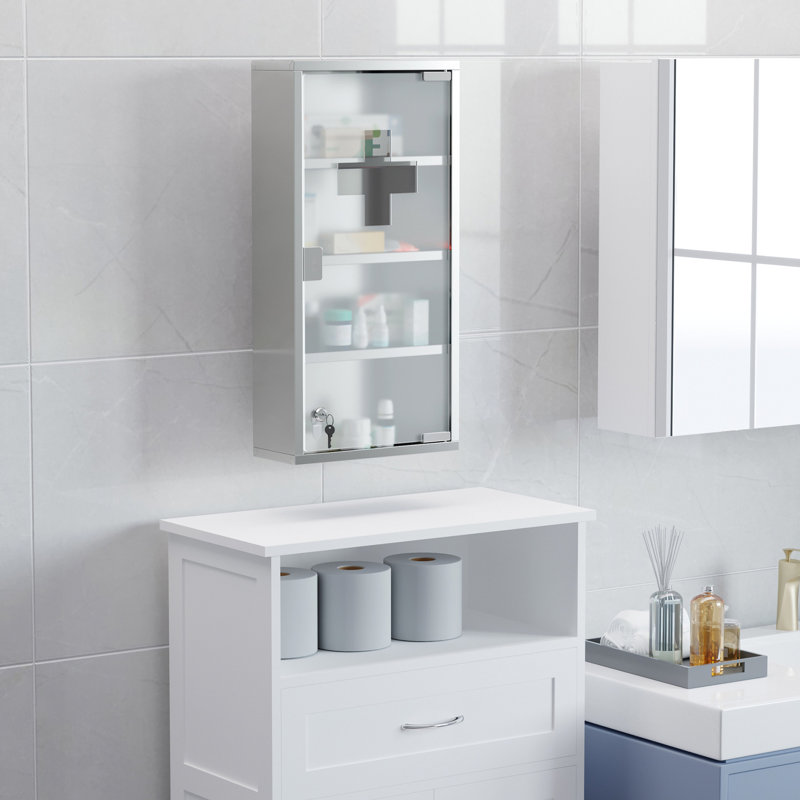 Armoire à pharmacie verrouillable, en acier inoxydable, 4 niveaux, 30,5 x 61 cm, argentée, rangement mural en acier avec serrure, étagères à plusieurs niveaux, boîte