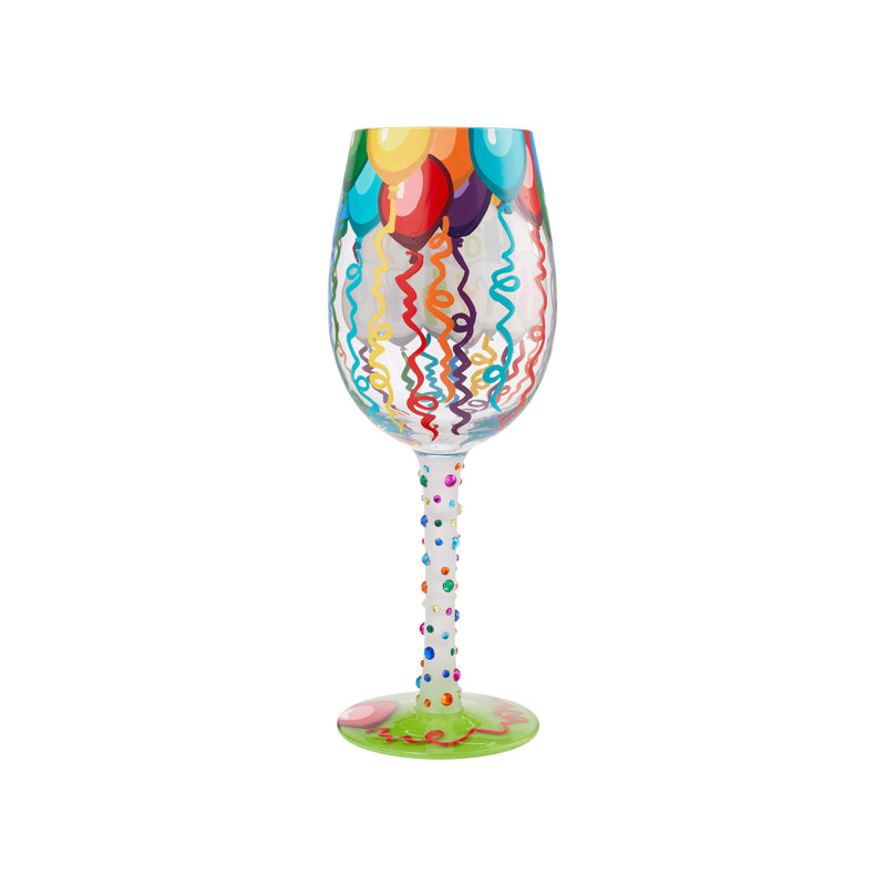 Lolita Birthday Streamers Hand Painted Wine Glass 9in H