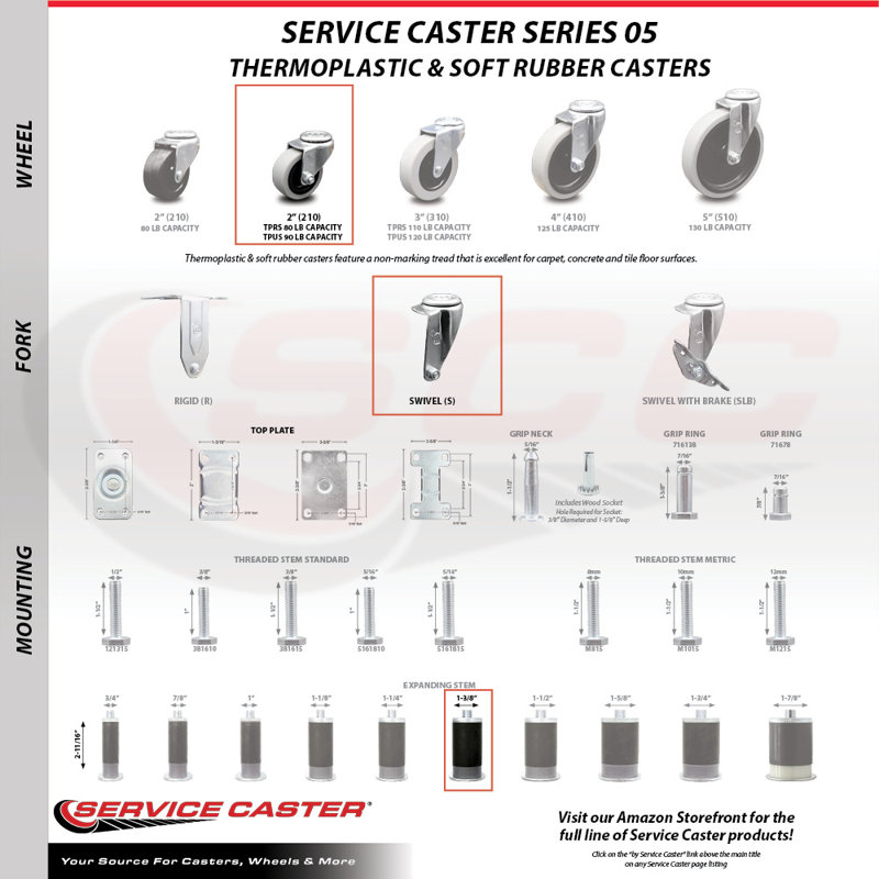 4 Piece Caster Set with Expanding Stem