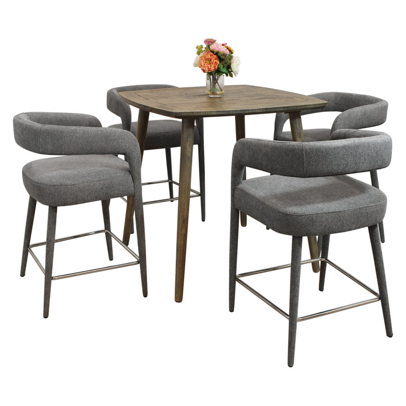 Cole 5 Piece Counter Set With Gathering Table And 4 Galway Dark Gray Counter Chairs