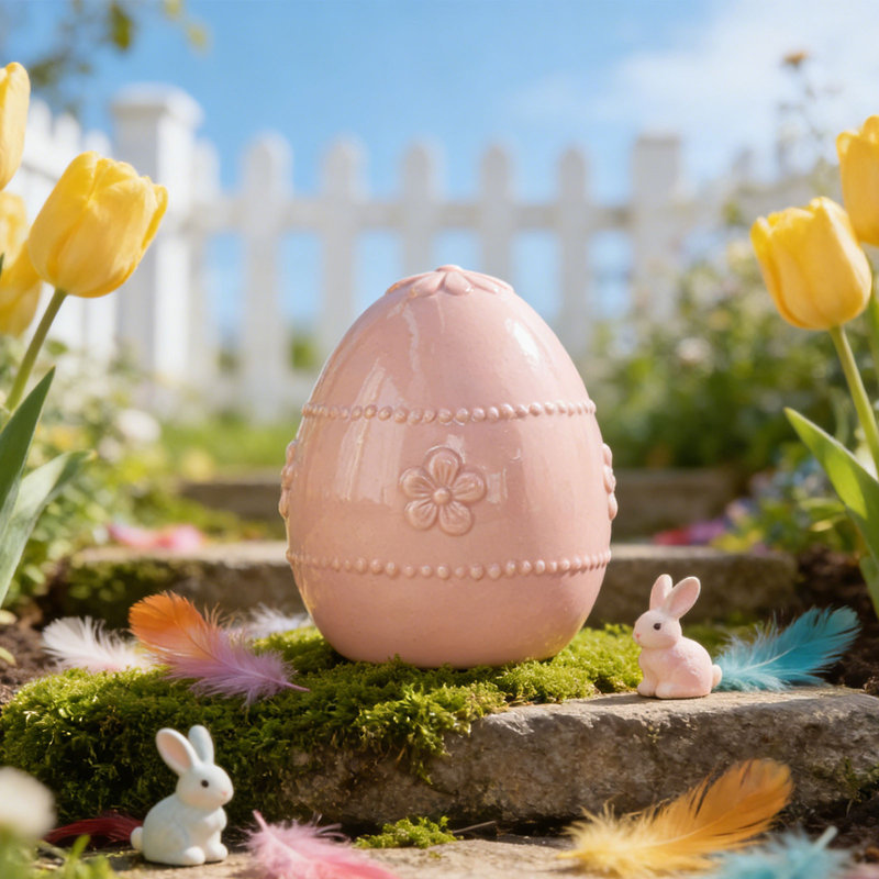 Ornement de Pâques en céramique série œuf de Pâques maison salon décoration de bureau artisanat cadeau, Pink
