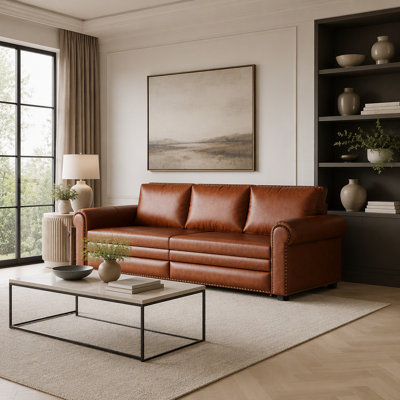 Chesterfield Sofa,93.7" King Pull Out Sofa Bed, 3-in-1 Faux Leather Convertible Sleeper Sofa with Nailhead Trim & Rolled Arm,Multi-Functional Sofa Bed