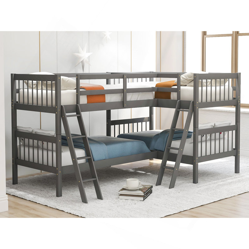 L-Shaped Bunk Bed With Ladder,Twin Size-Grey
