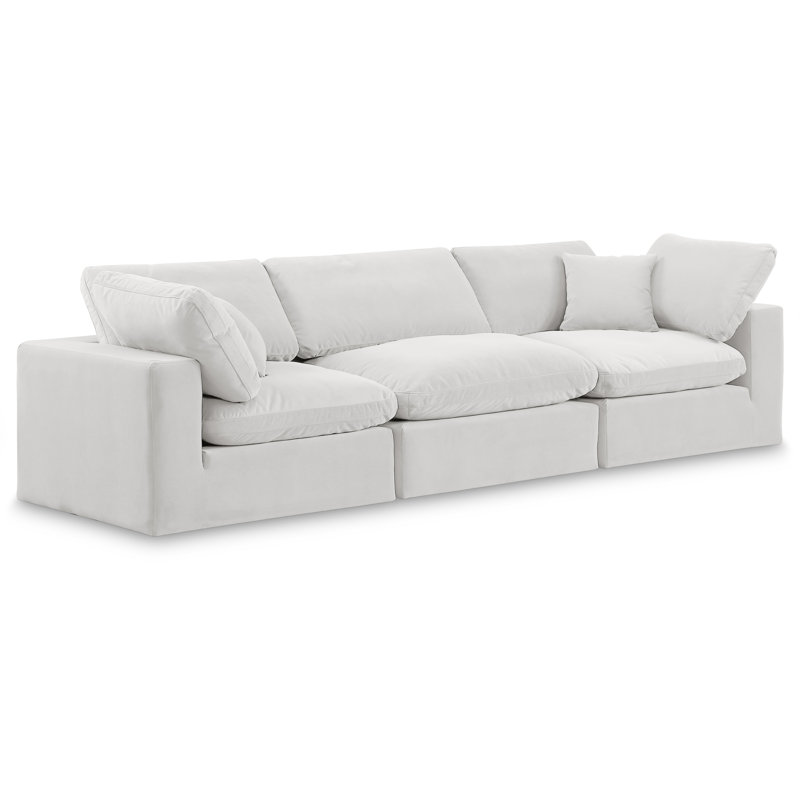 Canapé modulaire en velours à accoudoirs carrés de 120 po Ivoryanna, Velours crème