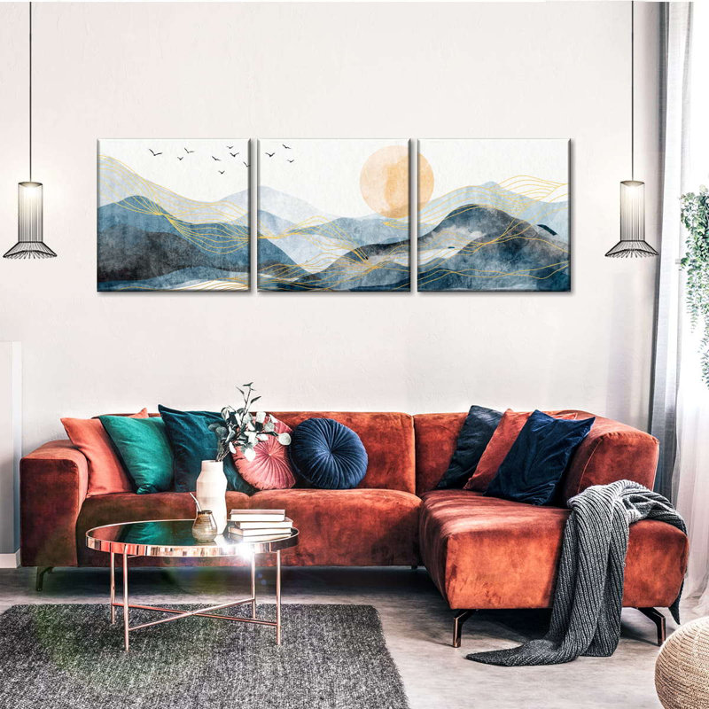 «Mountain Waves On Mountainscape», ensemble de 3 pièces sur toile par Jennifer T, H 18 po x l 57 po