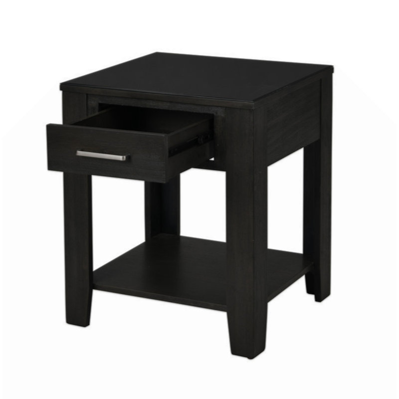 Ensemble de 2 tables basses bout en bois de frêne avec tiroir supérieur en verre trempé Bruno
