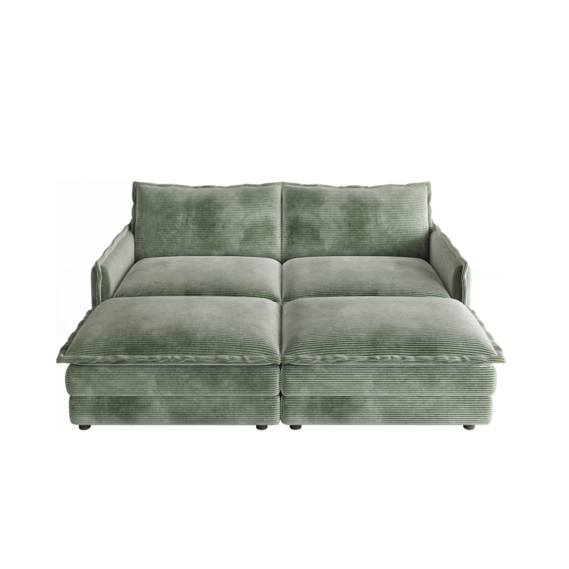 Upholstered Large-Size Deep-Seat Sofa, Green, 33" H x 75" W x 58" D, 4