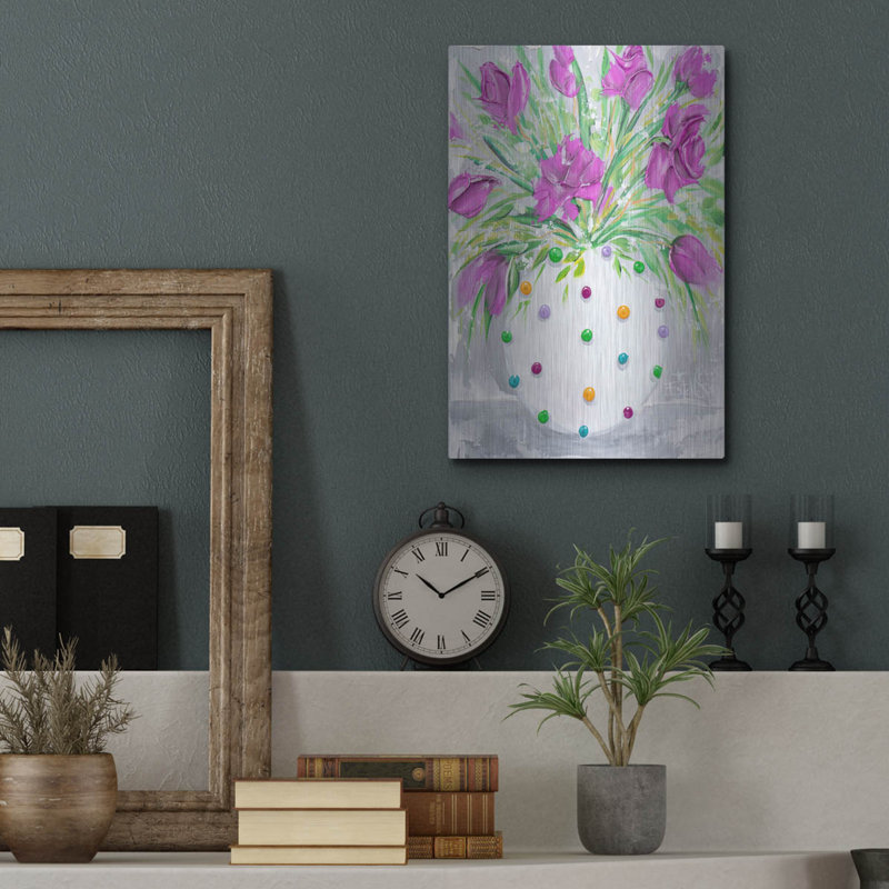Art mural en métal «Polka Dot Mauve» par Estelle Grengs, Luxe, H 16 po x l 12 po