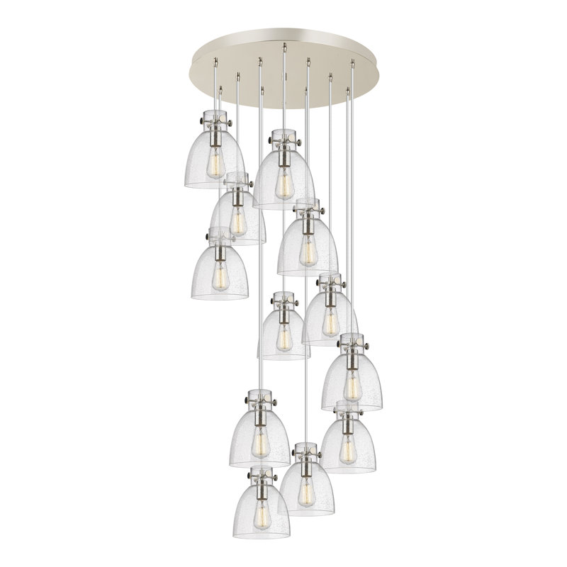 Luminaire suspendu 12 lumières Amrith, Bullé, Nickel poli