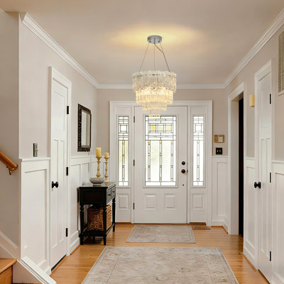 Crystal & Glass 4-Light Pendant, Height-Adjustable 15.7-51.2", Sloped-Ceiling Ready