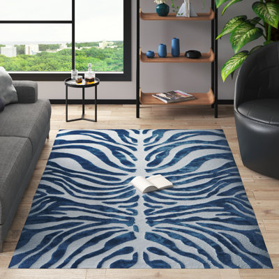 Tapis en rayonne de soie de bambou, cadeau d'appartement neuf, serpillière, tapis imprimé TIGER, tapis transitionnel en laine de style panthère minimaliste bleu et blanc 5 pi x 8 pi