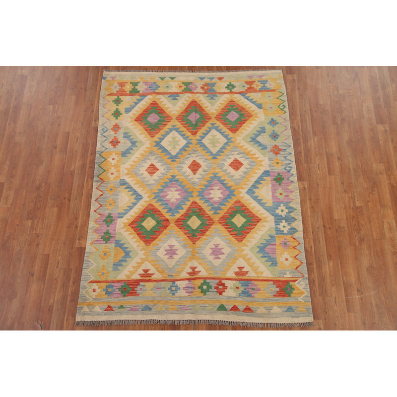 Tapis réversible en laine coloré 5 x 7 Kilim