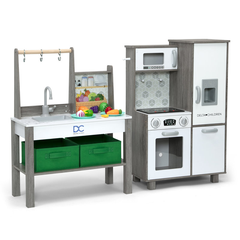 Gourmet All-In-One Corner Play Kitchen - Toy Kitchen Playset With Realistic Stove Burners (Lights), White