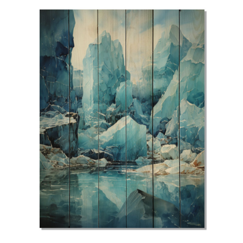 Bleu sarcelle glacier cristallin Wonderland I - impression paysage et nature sur bois de pin naturel