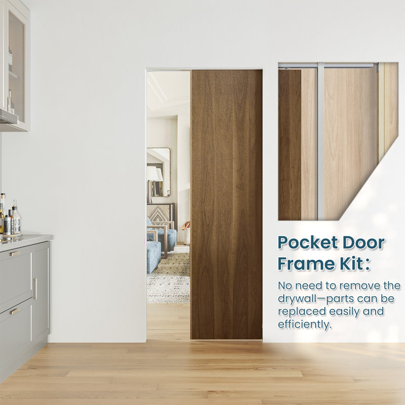 Soft Close and Open 24" to 36" Upright Universal Lightweight Pocket Door Frame(Door Not Included), 80" H x 36" W  x 1.22" D